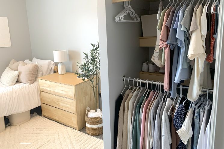 Organized dorm room.