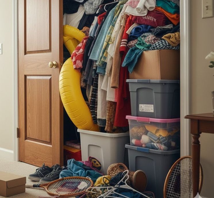 Cleaning and decluttering tips - stuffed closet.