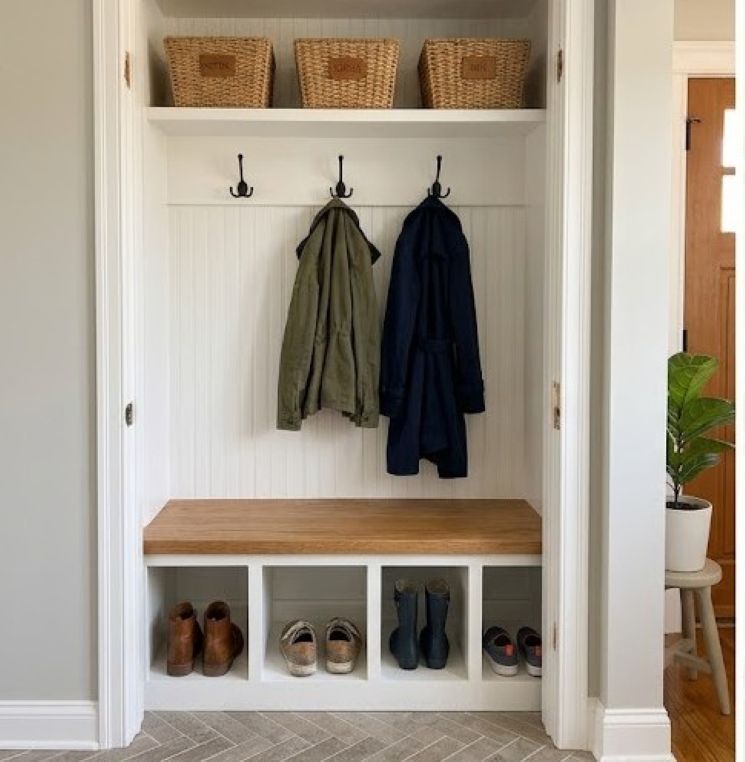 No Mudroom solution, converted entryway closet.