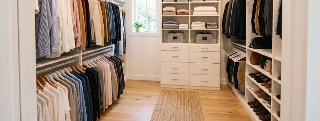 Decluttered Wardrobe and closet.