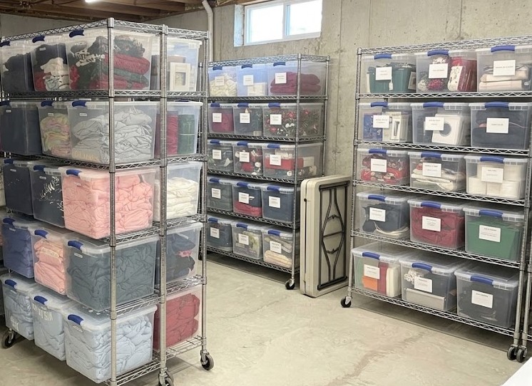 Decluttered storage room in basement.